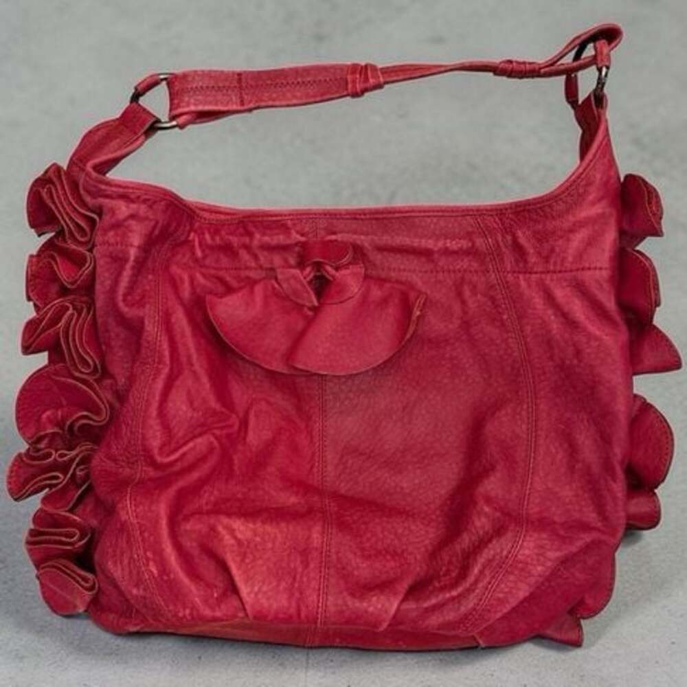 Vince Camuto Leather Red Flowers Hobo Bag Large  purse
